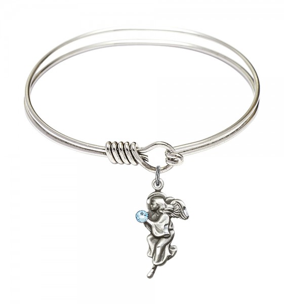 Smooth Bangle Bracelet with a Guardian Angel Charm - Aqua