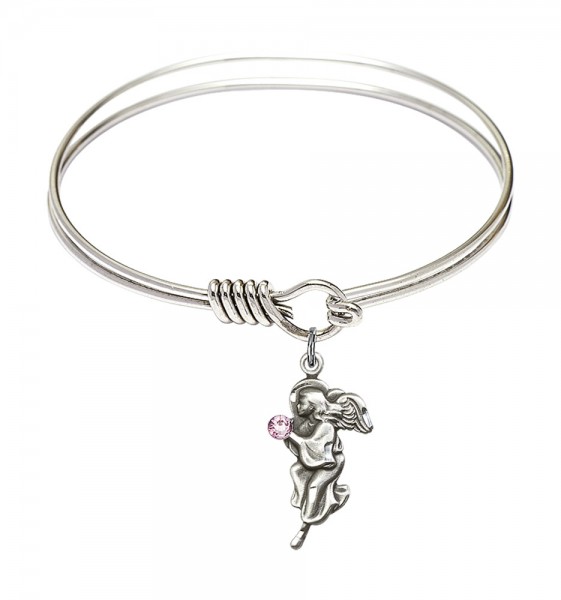 Smooth Bangle Bracelet with a Guardian Angel Charm - Light Amethyst