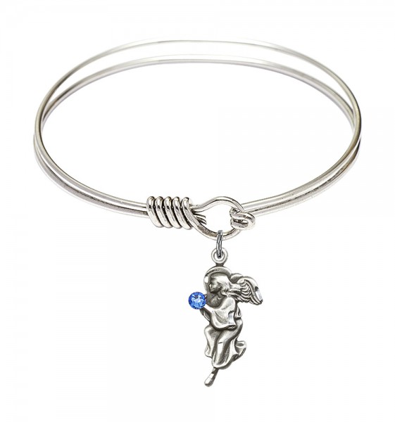 Smooth Bangle Bracelet with a Guardian Angel Charm - Sapphire