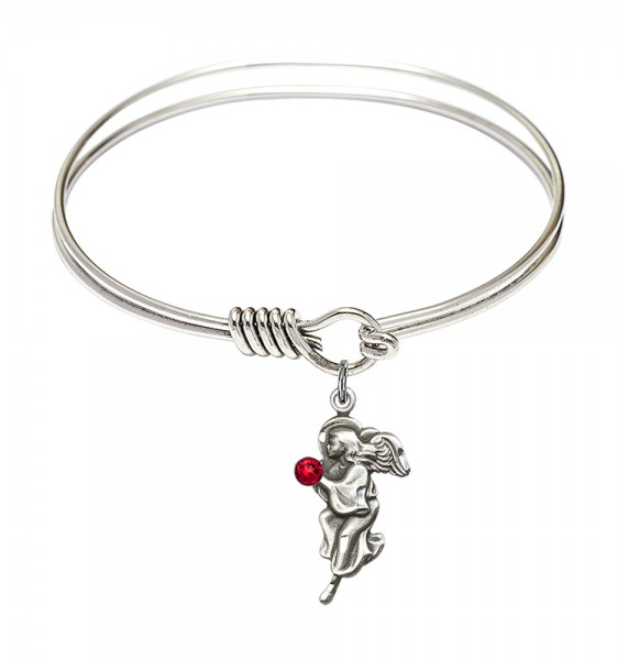 Smooth Bangle Bracelet with a Guardian Angel Charm - Ruby Red