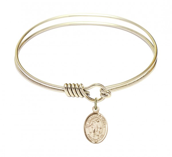 Smooth Bangle Bracelet with a Guardian Angel and Child Charm - Gold