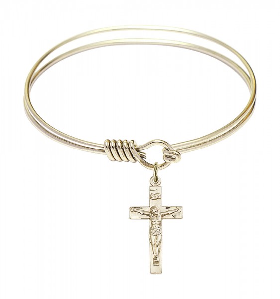 Smooth Bangle Bracelet with a Heart with Chalice Charm - Gold