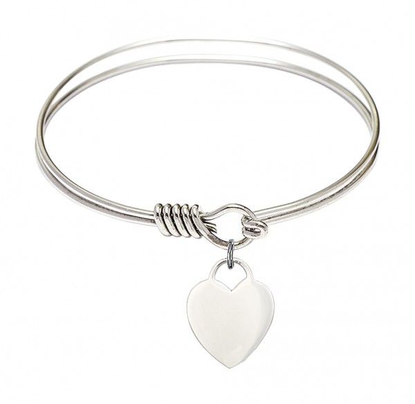 Smooth Bangle Bracelet with a Heart Charm - Silver