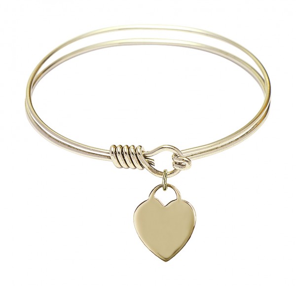 Smooth Bangle Bracelet with a Heart Charm - Gold