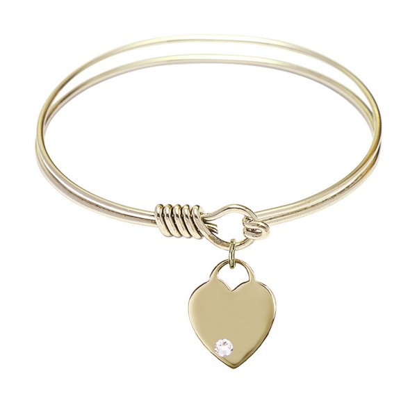 Smooth Bangle Bracelet with a Heart Charm - Crystal