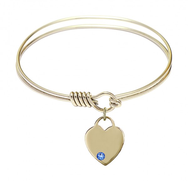 Smooth Bangle Bracelet with a Heart Charm - Sapphire