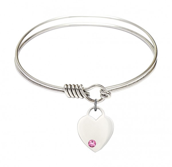 Smooth Bangle Bracelet with a Heart Charm - Rose