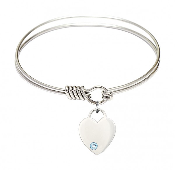 Smooth Bangle Bracelet with a Heart Charm - Aqua
