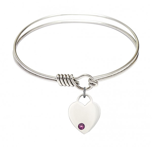 Smooth Bangle Bracelet with a Heart Charm - Amethyst