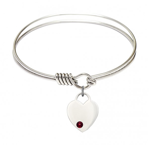 Smooth Bangle Bracelet with a Heart Charm - Garnet