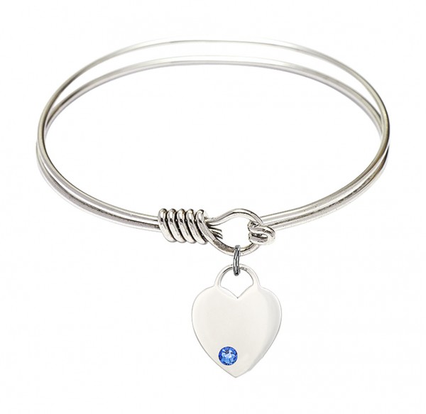 Smooth Bangle Bracelet with a Heart Charm - Sapphire