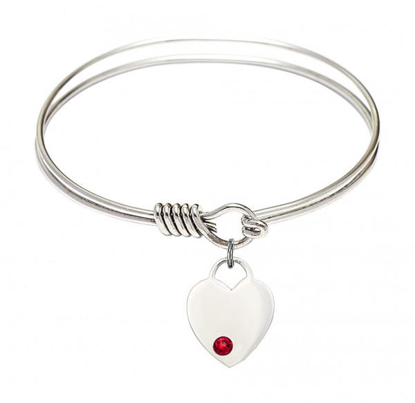 Smooth Bangle Bracelet with a Heart Charm - Ruby Red