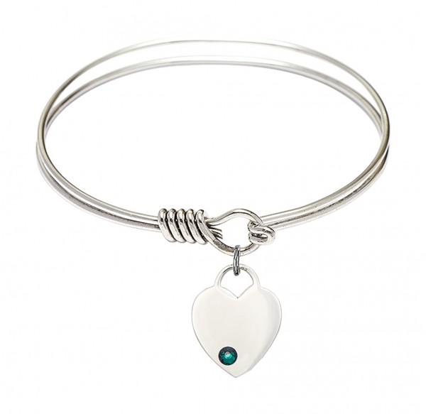 Smooth Bangle Bracelet with a Heart Charm - Emerald Green
