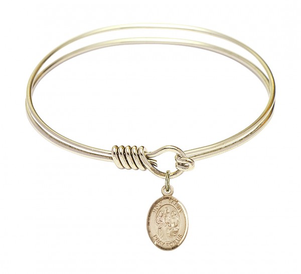 Smooth Bangle Bracelet with a Holy Family Charm - Gold