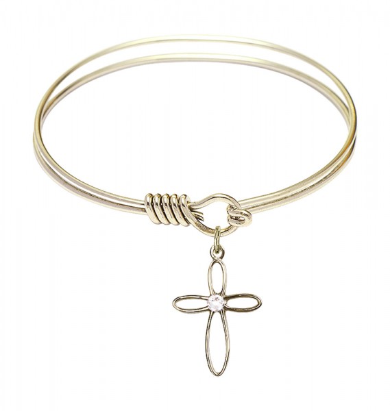 Smooth Bangle Bracelet with a Loop Cross Charm - Crystal