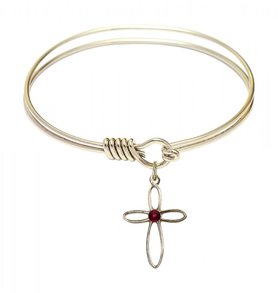 Smooth Bangle Bracelet with a Loop Cross Charm - Garnet