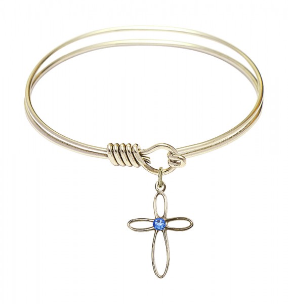 Smooth Bangle Bracelet with a Loop Cross Charm - Sapphire