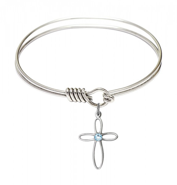 Smooth Bangle Bracelet with a Loop Cross Charm - Aqua