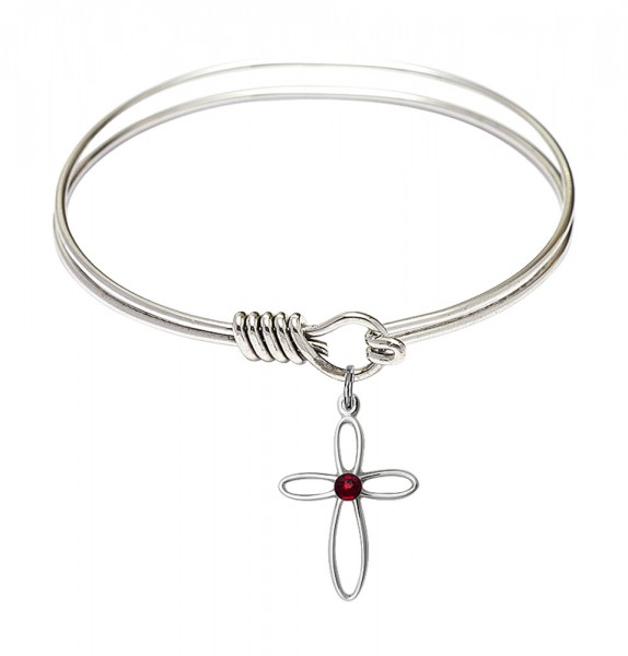 Smooth Bangle Bracelet with a Loop Cross Charm - Garnet