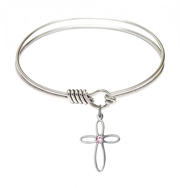 Smooth Bangle Bracelet with a Loop Cross Charm - Light Amethyst