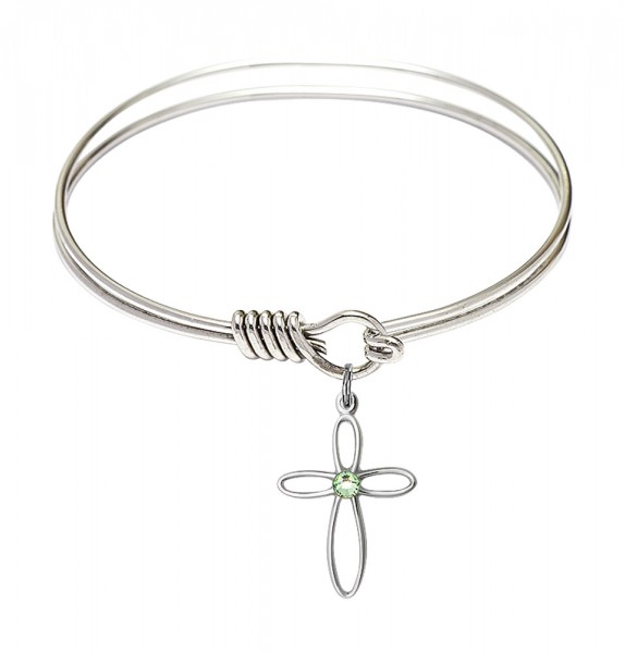 Smooth Bangle Bracelet with a Loop Cross Charm - Peridot