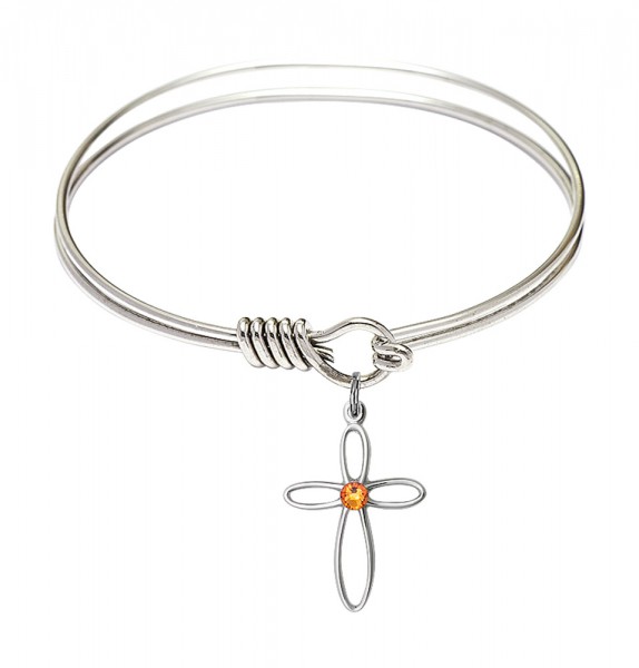 Smooth Bangle Bracelet with a Loop Cross Charm - Topaz