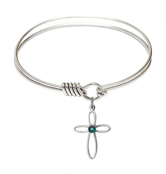 Smooth Bangle Bracelet with a Loop Cross Charm - Emerald Green