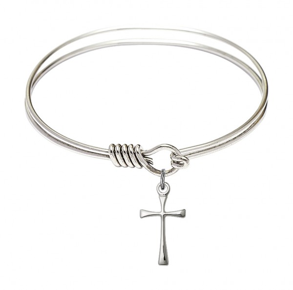 Smooth Bangle Bracelet with a Maltese Cross Charm - Silver
