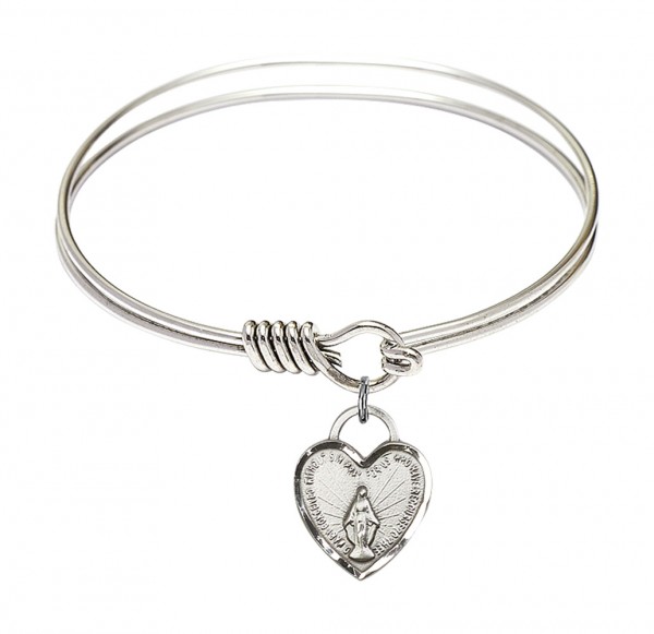 Smooth Bangle Bracelet with a Miraculous Heart Charm - Silver