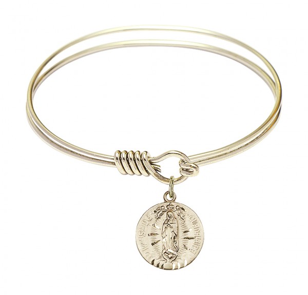 Smooth Bangle Bracelet with Our Lady of Guadalupe Charm - Gold