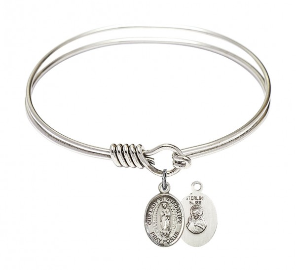 Smooth Bangle Bracelet with Our Lady of Guadalupe Charm - Silver