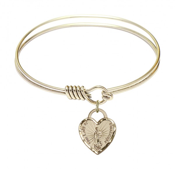 Smooth Bangle Bracelet with Our Lady of Guadalupe Heart Charm - Gold