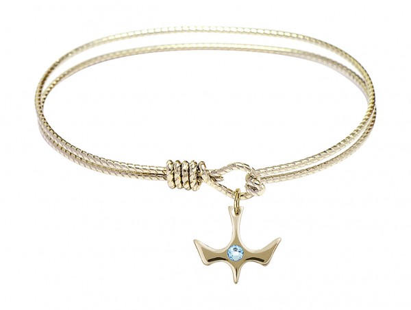 Cable Bangle Bracelet with a Petite Holy Spirit Charm and Birthstone - Aqua