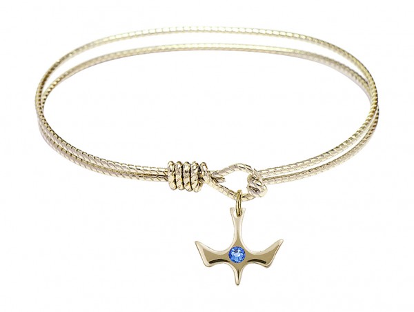 Cable Bangle Bracelet with a Petite Holy Spirit Charm and Birthstone - Sapphire