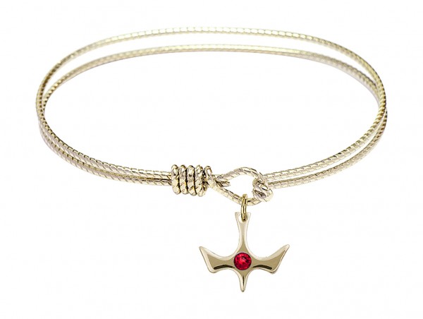 Cable Bangle Bracelet with a Petite Holy Spirit Charm and Birthstone - Ruby Red