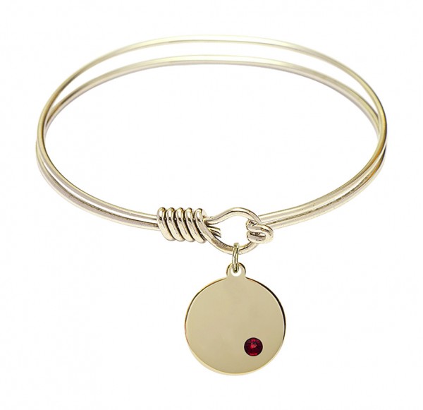 Smooth Bangle Bracelet with a Plain Disc Charm - Garnet