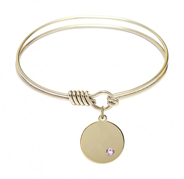 Smooth Bangle Bracelet with a Plain Disc Charm - Light Amethyst