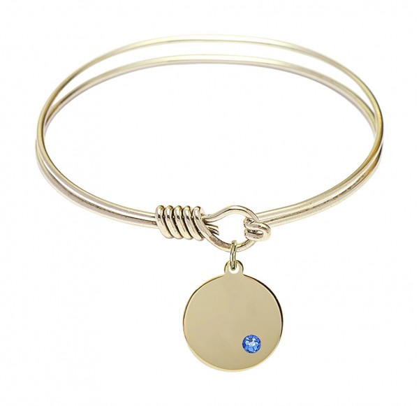 Smooth Bangle Bracelet with a Plain Disc Charm - Sapphire