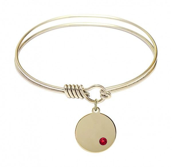 Smooth Bangle Bracelet with a Plain Disc Charm - Ruby Red