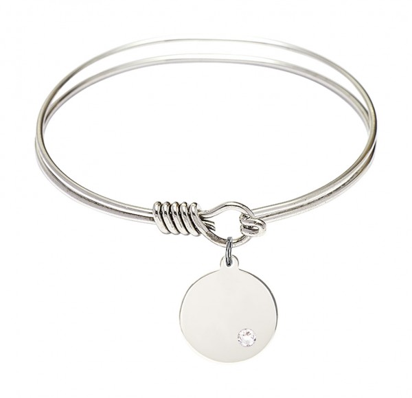 Smooth Bangle Bracelet with a Plain Disc Charm - Crystal