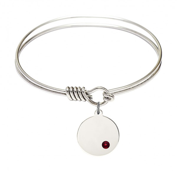 Smooth Bangle Bracelet with a Plain Disc Charm - Garnet