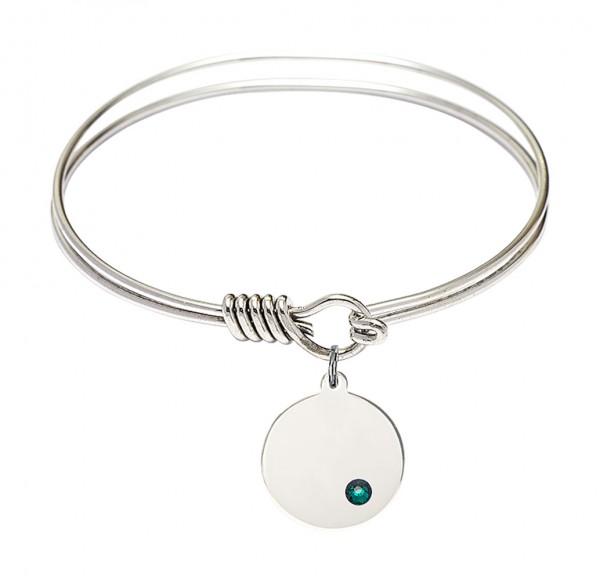 Smooth Bangle Bracelet with a Plain Disc Charm - Emerald Green