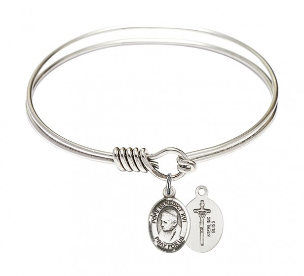 Smooth Bangle Bracelet with a Pope Emeritace  Benedict XVI Charm - Silver