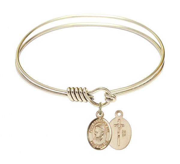 Smooth Bangle Bracelet with a Pope Emeritace  Benedict XVI Charm - Gold