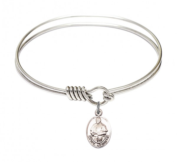 Smooth Bangle Bracelet with a Pope Francis Charm - Silver
