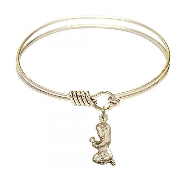 Smooth Bangle Bracelet with a Praying Girl Charm - Gold
