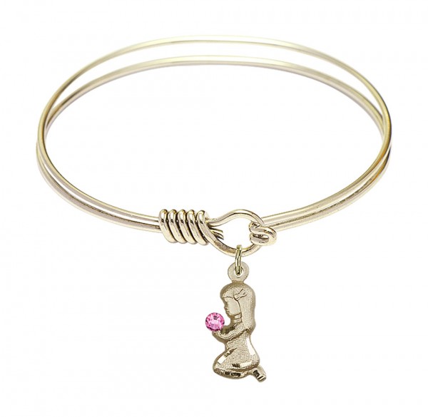 Smooth Bangle Bracelet with a Praying Girl Charm - Pink | Gold