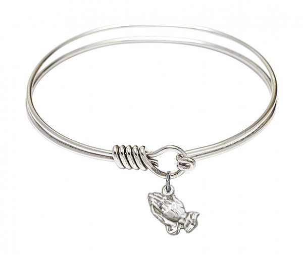 Smooth Bangle Bracelet with a Praying Hands Charm - Silver