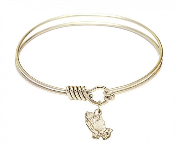 Smooth Bangle Bracelet with a Praying Hands Charm - Gold
