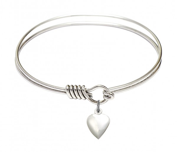 Smooth Bangle Bracelet with a Puff Heart Charm - Silver